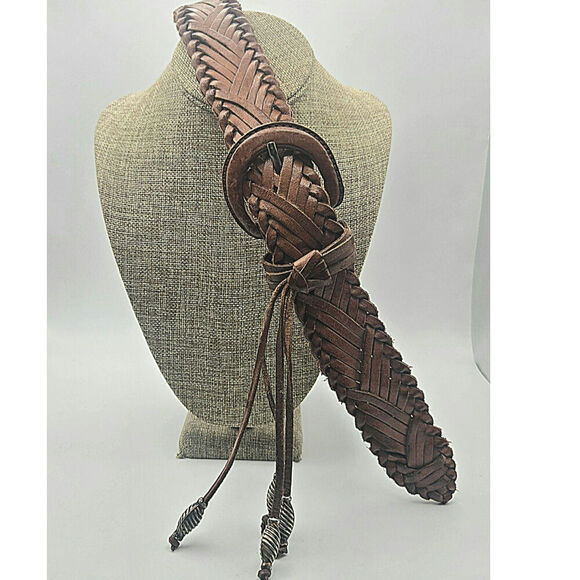Leather Weaved Ladies Brown Genuine Made In India Belt Size Medium - Picture 1 of 7